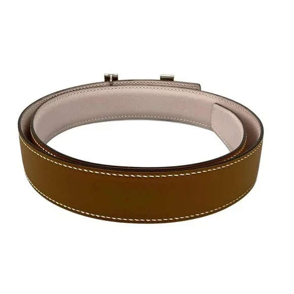 HERMES H Belt - Brown Light Pink Bordeaux Leather Hardware Square M Belt